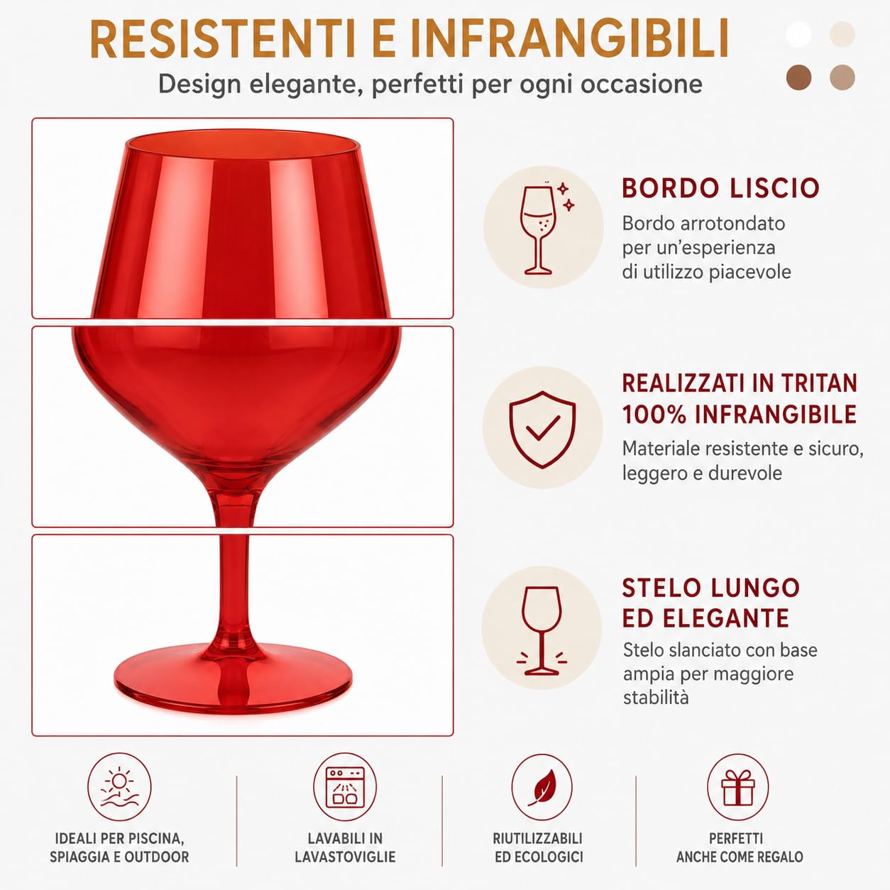 Generico Bicchieri da Vino Galleggianti Infrangibili per Piscina, Set da 6, 440 ml, Bicchieri da Vino Rosso con Stelo Lungo, Riutilizzabili per Piscina, Spiaggia e Feste – Rosso
