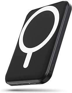 Podoru for Mag-Safe Batterie Externe 5000mAh, Batterie Externe avec iPhone 20W PD Charge Rapide, Power Bank Magnetique avec Type-C Lighting pour iPhone 17/16/15/14/13/12 Toute la Série-Noir Foncé