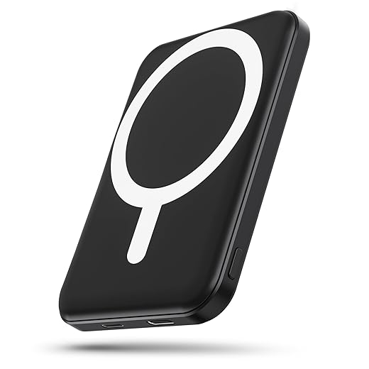 podoru for Magsafe Battery Pack, 5000mAh Magnetic Power Bank with Type-C Cable 20W PD Fast Charging Lighting Input Wireless Portable Charger for iPhone 17/16/15/14/13/12/ All Series-Black