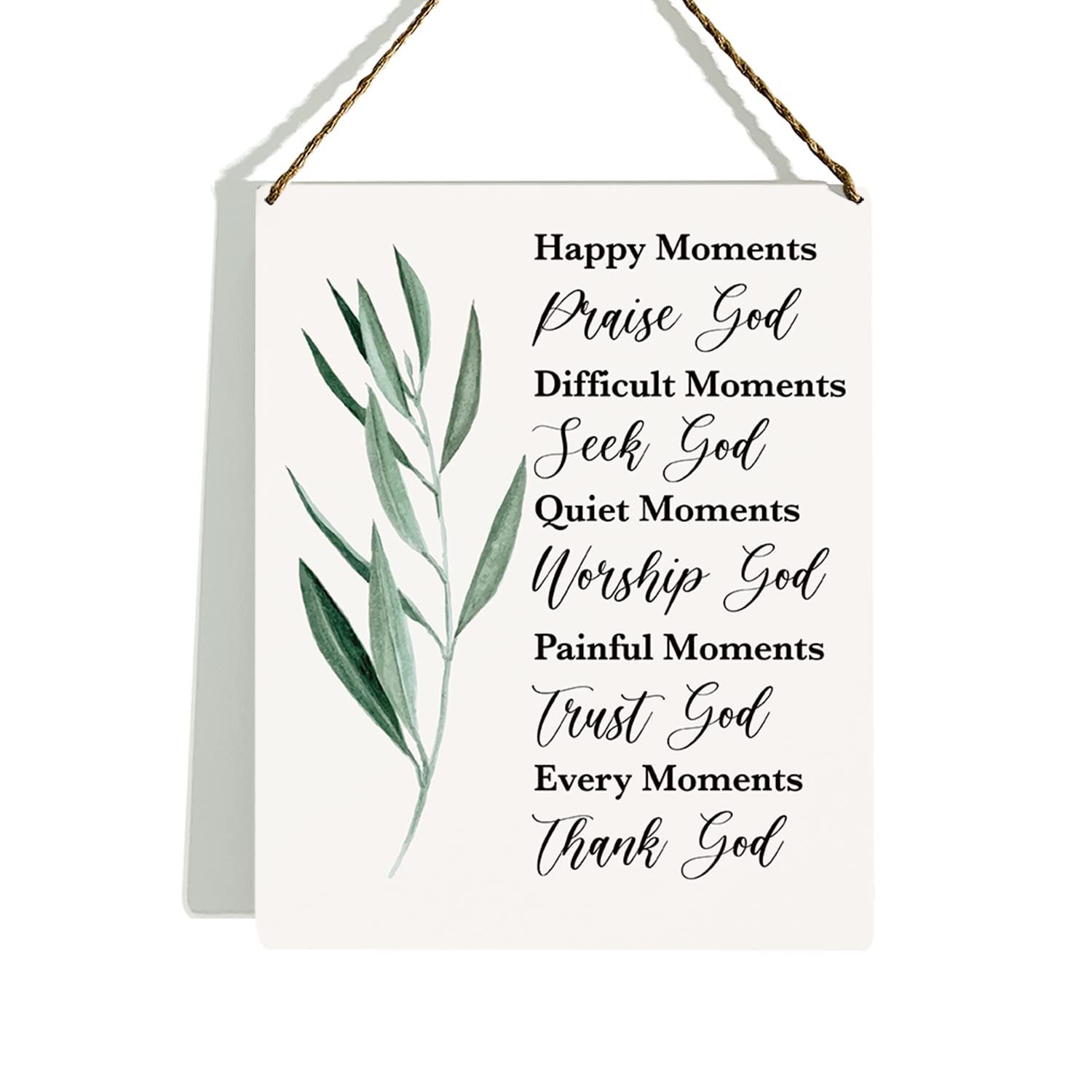 Christian Wall Decor, Bible Verse Wall Decor Wooden Hanging Sign, Happy Moments Praise God Difficult Moments Seek God, Scripture Wall Art Decor for Farmhouse Home Office Bedroom, 8 x 10 Inches