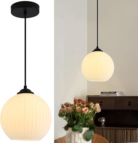 Miniatura 9 de Lámpara colgante de vidrio de leche dorada Luz colgante de latón antiguo, pequeñas luces colgantes blancas para isla de cocina, lámpara de techo de