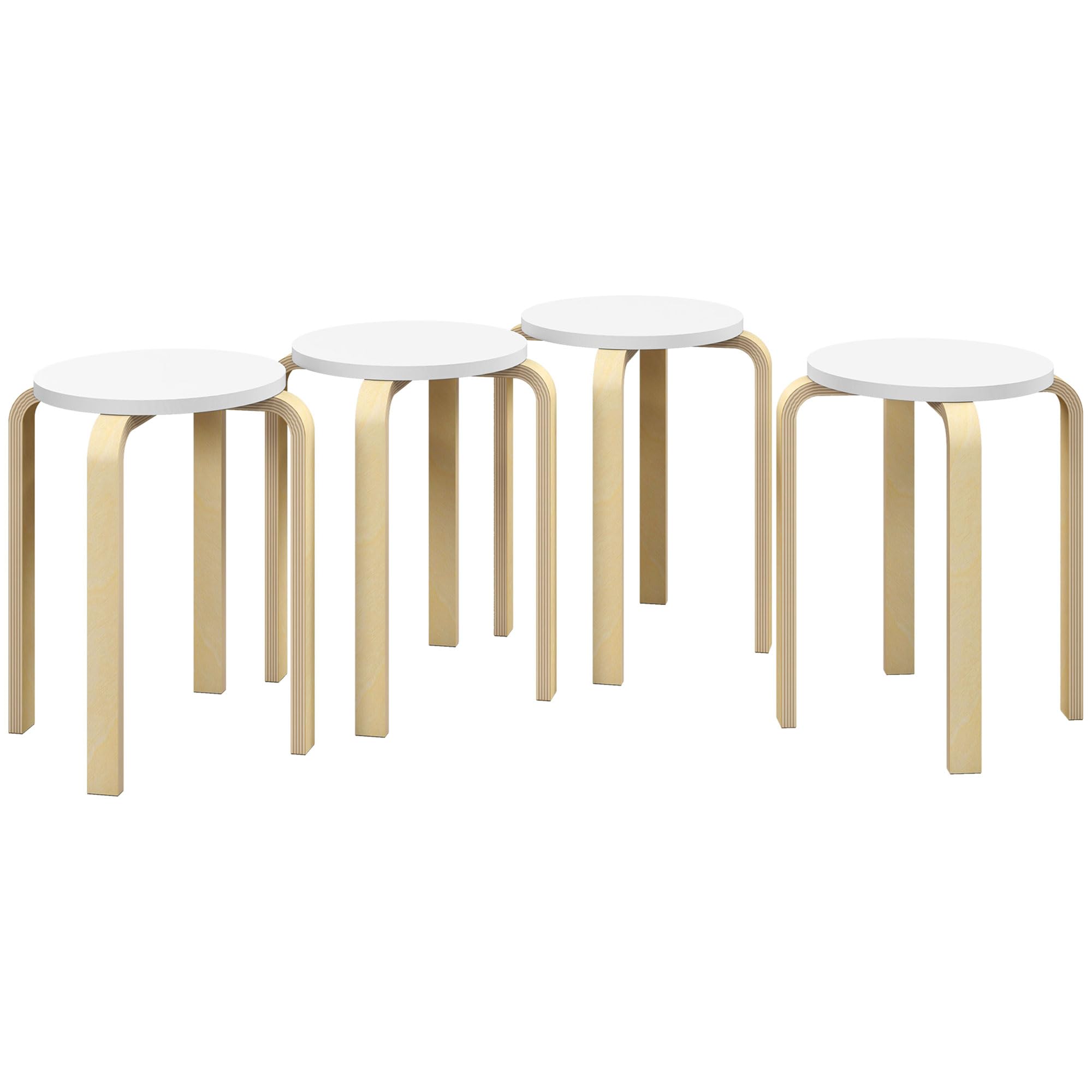 HOMCOM Stackable Stools Set of 4 Multi-Purpose Stools Round Wooden Stools Load 120 kg for Kitchen Living Room Bedroom Study Ø40 x 45 cm Natural and White