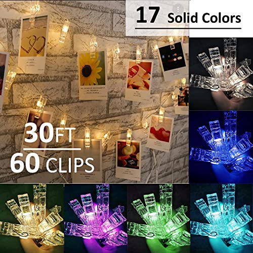 Solhice 30Ft Color Changing Photo Clips String Lights, 60 Leds Rgb Pictures Display Hanging Lights For Dorm Bedroom Wall With Remote Control Usb Powered Indoor Decor #TOP1