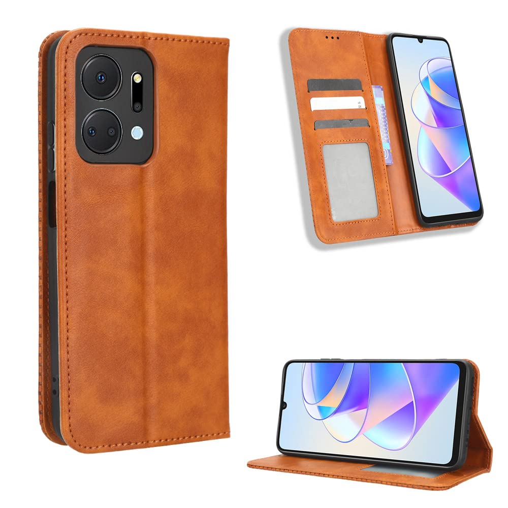 Étui Folio Cuir pour Huawei Honor X7a avec Fentes pour Cartes, Protection Antichoc, Fermeture
