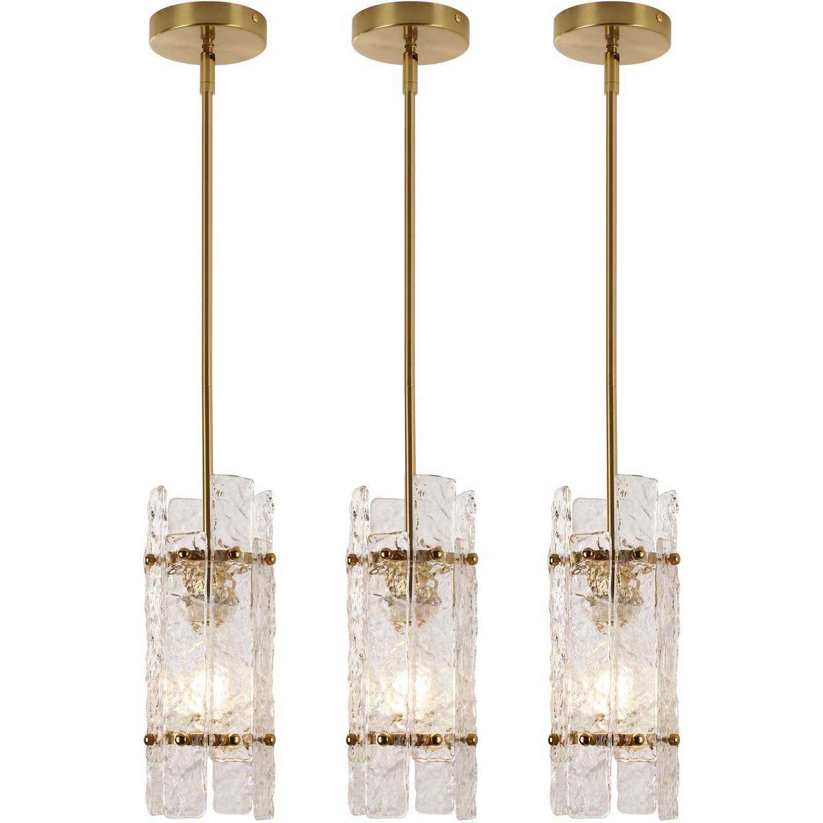 Gold Crystal Pendant Light for Kitchen Island,Luxury Mini Water Ripple Glass Chandelier Lights Fixture, Modern Round Adjustable Hanging Pendant