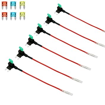 Mini Fuse Tap Add-a-Circuit Fuse Tap Adapter, 6 Pack 12V ATM Mini Fuse Tap Holder with 6 Pcs Blade Fuses for Trucks Cars Boats