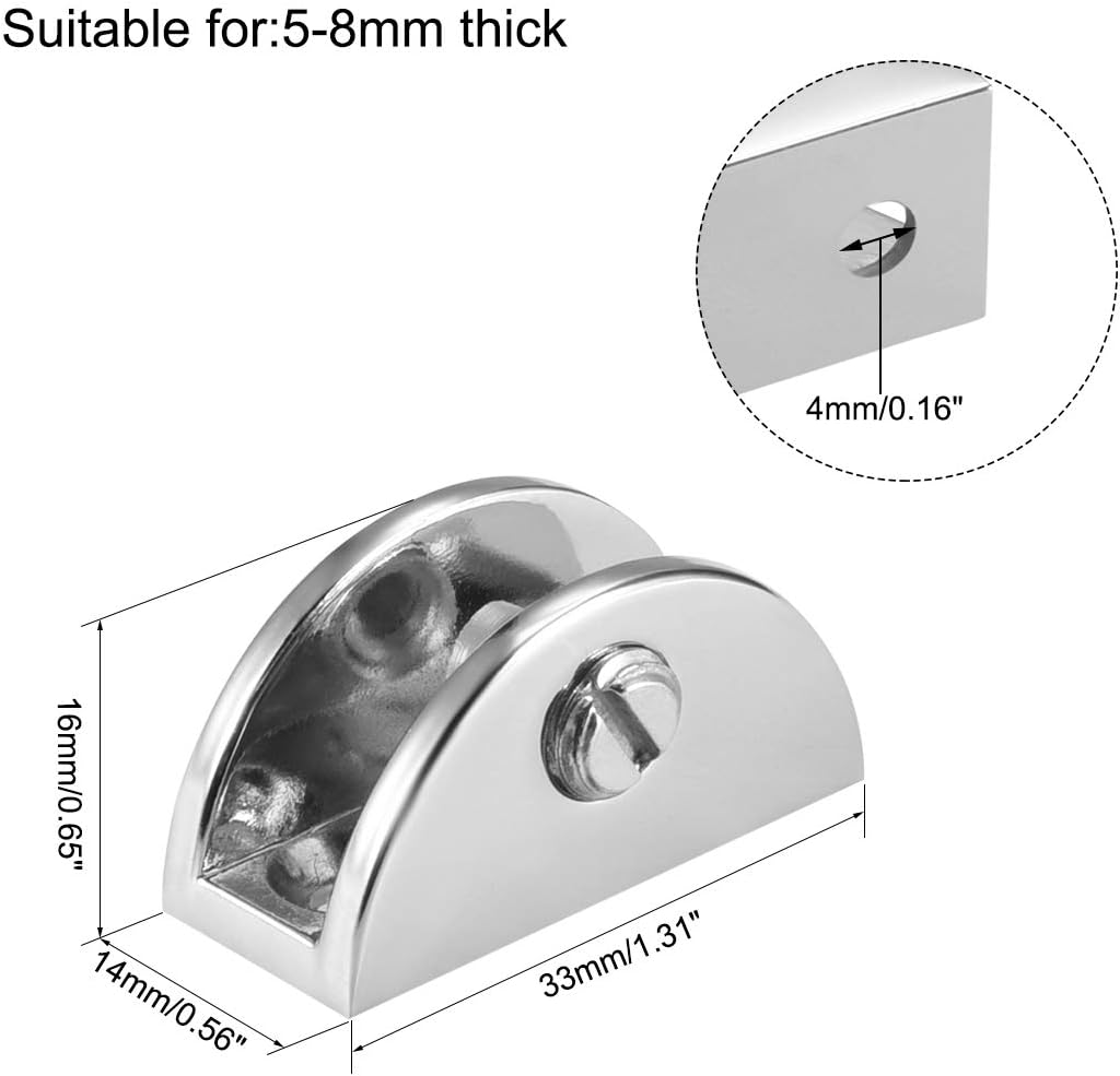 uxcell Glass Shelf Brackets Zinc Alloy Clamp Clip Holder Half Round for 5-8mm Thickness 2pcs