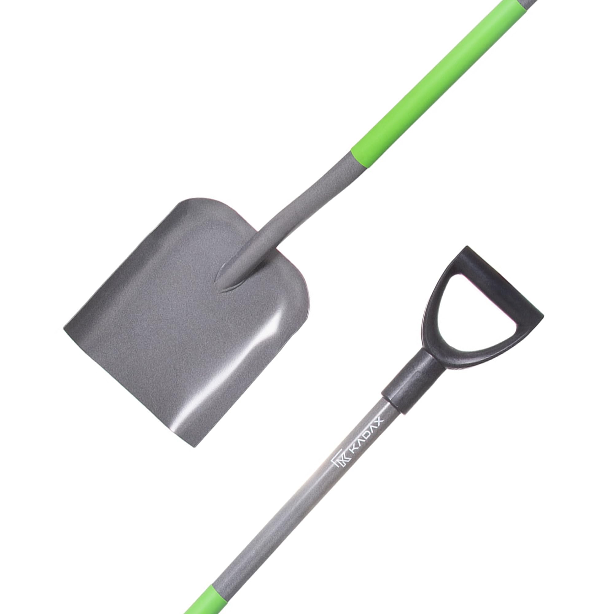 KADAX Sandschaufel für BAU-und Gartenarbeiten, Robuster Gartenspaten, Gartenschaufel, Gartenwerkzeug, Bauschaufel mit D-Griff und Stahlstiel, Spatenschaufel (Grün-Grau)