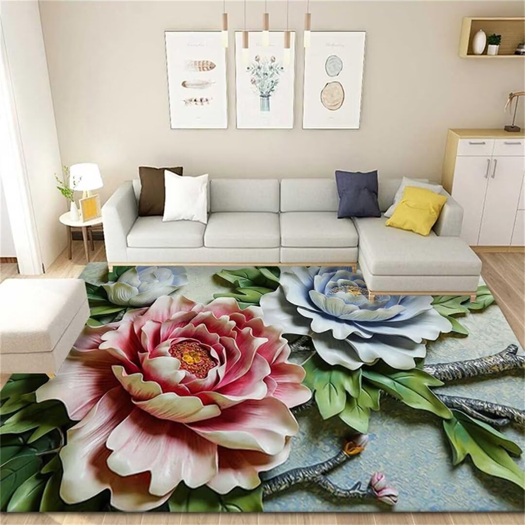 Tapis de chambre vert 200x280cm lavable à motif imprimé 3D