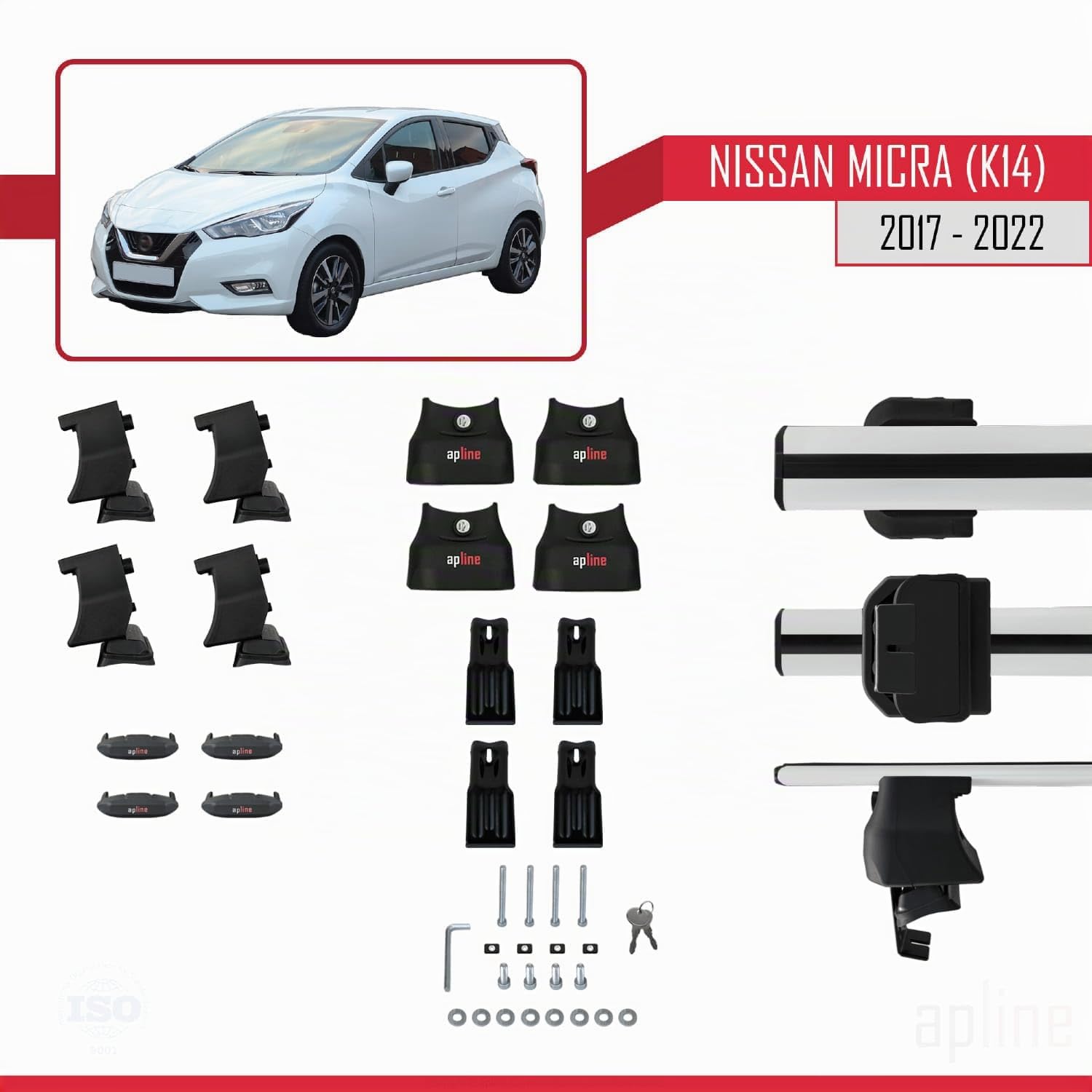 Compatibile con Nissan Micra 5 (K14) 2017-2022 ACE-4 Barre Tetto Portapacchi Auto Barre Portatutto Grigo Alluminio 2 Barre