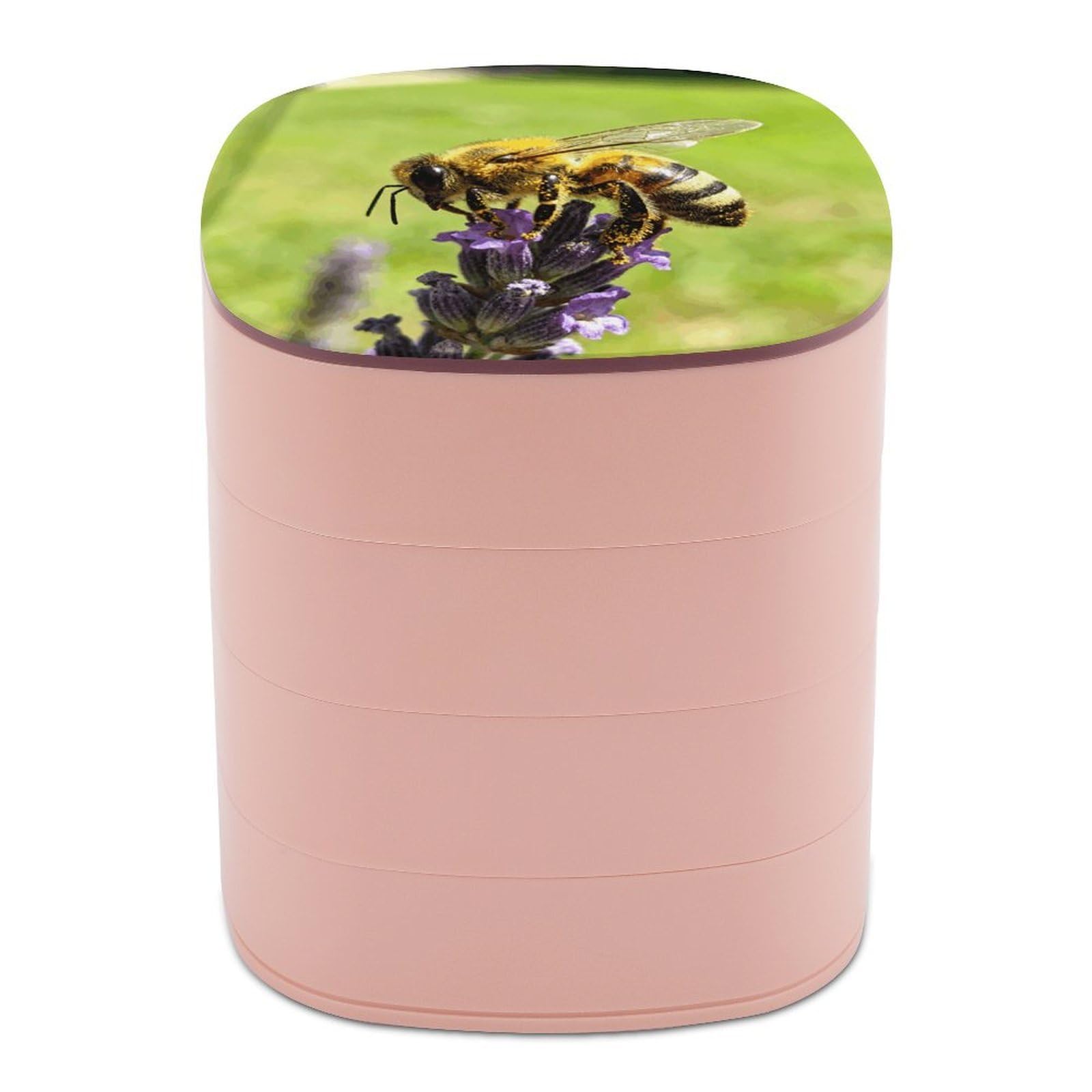 VstaDank Bees Jewelry Box 360° Rotatable Jewelry Organizer 4 Layers Jewelry Case with Lid Fashion Portable Earring Holder for Bracelets Rings Bracelets Vanity