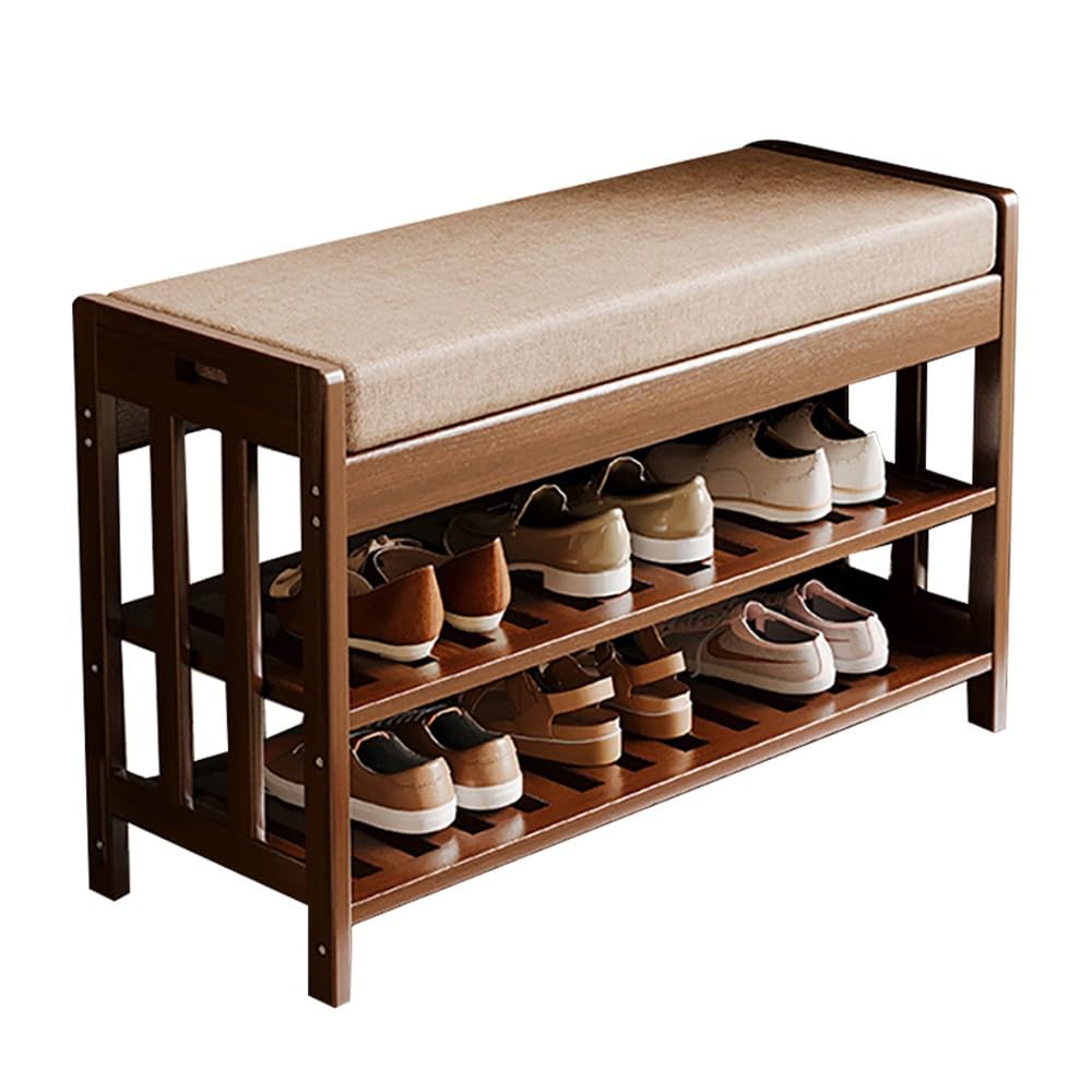MSHGSKU Bamboo Shoe Bench, Entryway Storage Bench with Padded Seat, Stable Shoe Shelf, Holds up to 80 kg, Perfect for Indoor Entrance Hallway, 27CM Height