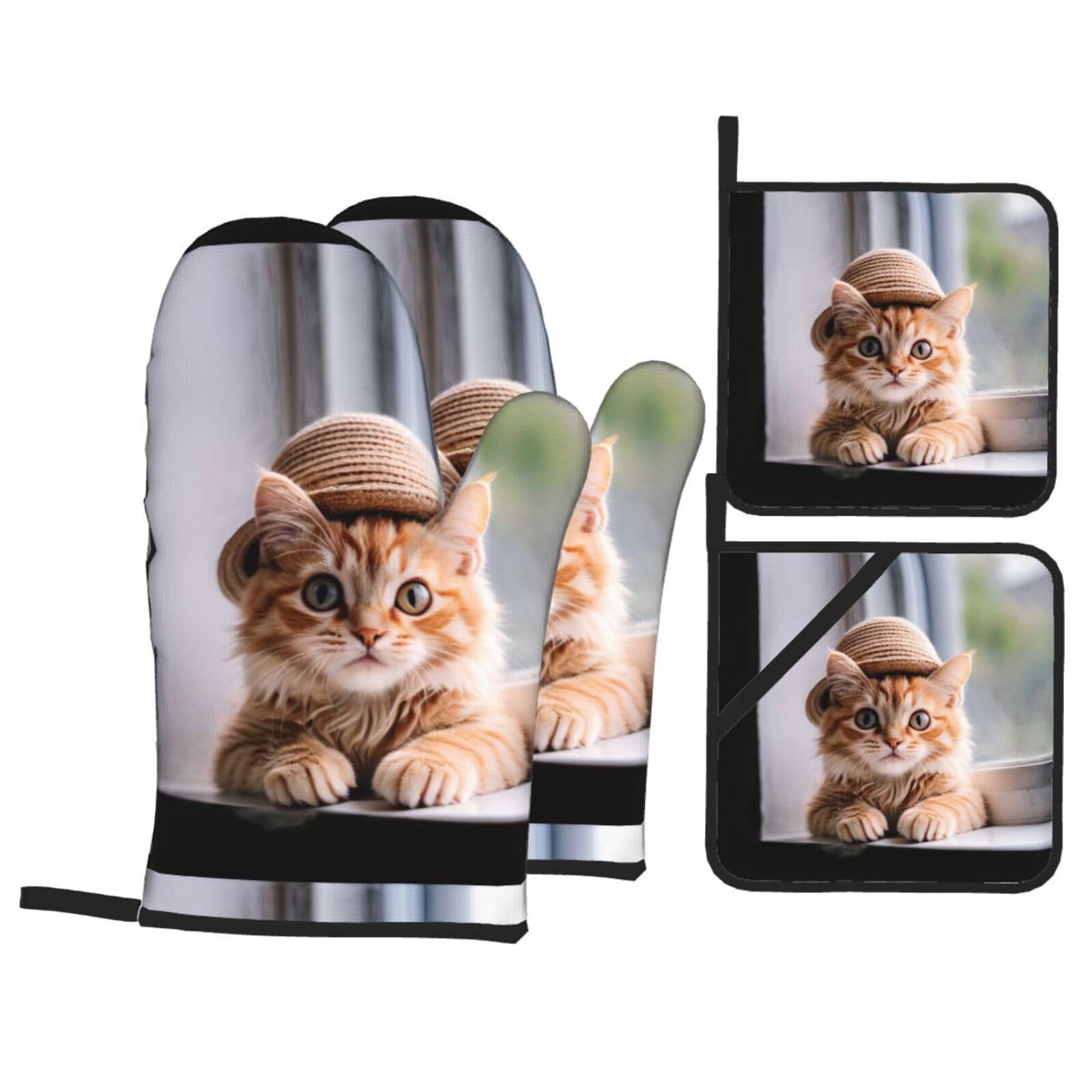 YYHWHJDE 599148708235437056 Printed Kitchen Baking Set of 4 Thick Insulated Oven Mitt & Pot Holders, Anti-Scalding for Microwave, Oven, Outdoor BBQ