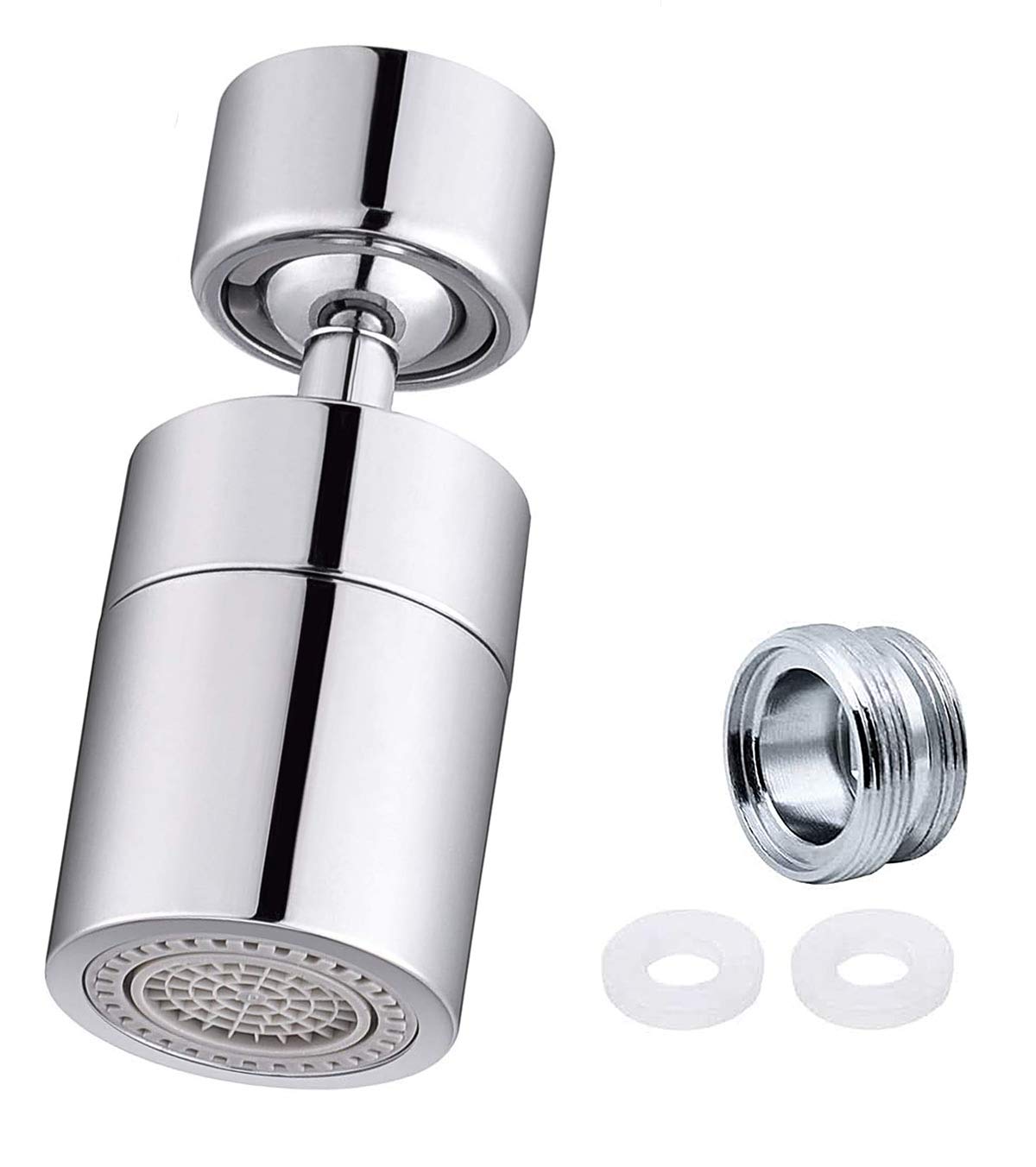 Moonmen 3-Modes Kitchen Faucet Aeraor Solid Brass, 360° Swivel Water Saving Tap Aerator Bubbler with Nozzle Adapter - for Taps with M22 External Thread or M24 Internal Thread x 2 (80-Degree x 2)