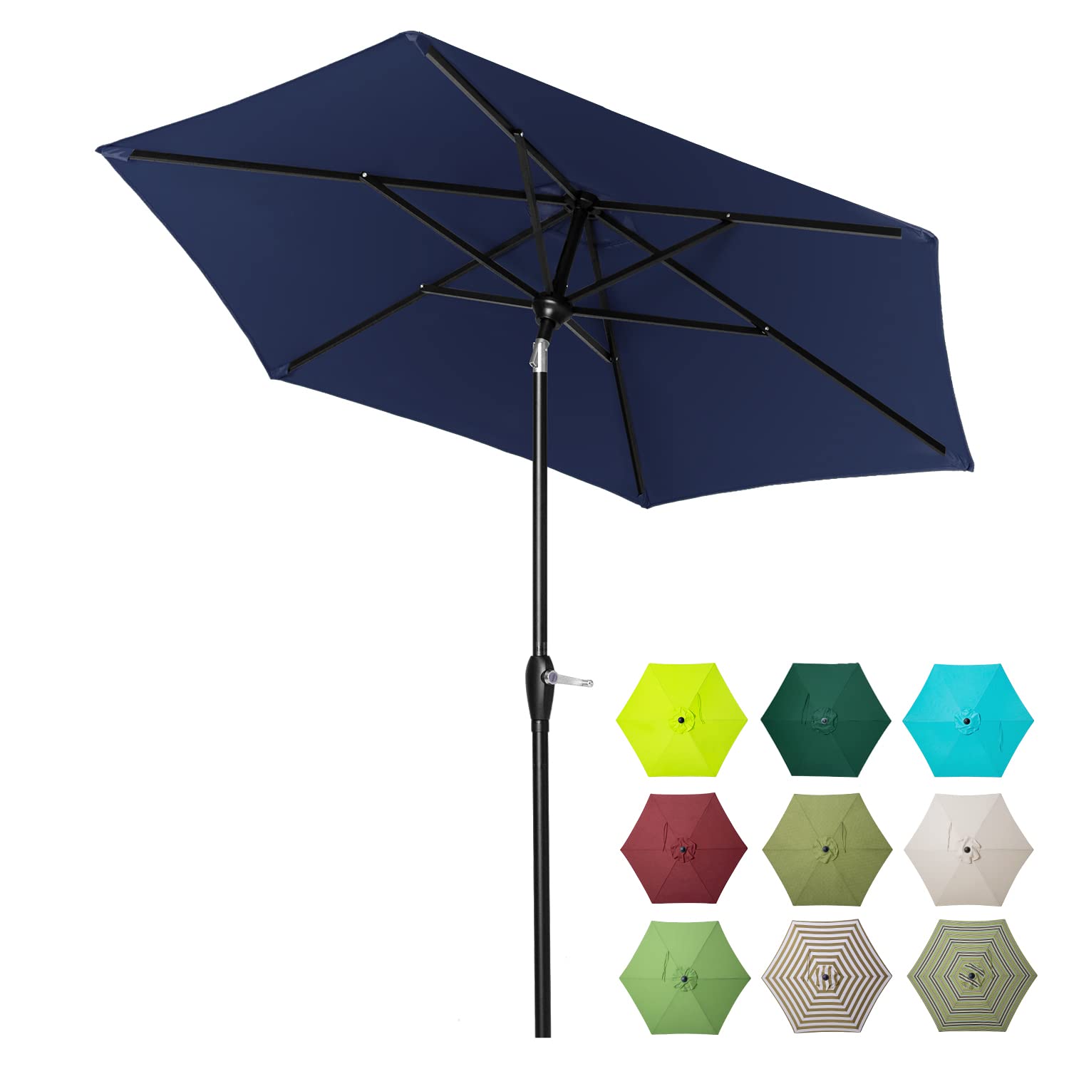 Tempera 7.5' Outdoor Market Patio Table Umbrella with Auto Tilt and Crank, Large Sun Umbrella with Sturdy Pole&Fade resistant canopy, Easy to set, Navy
