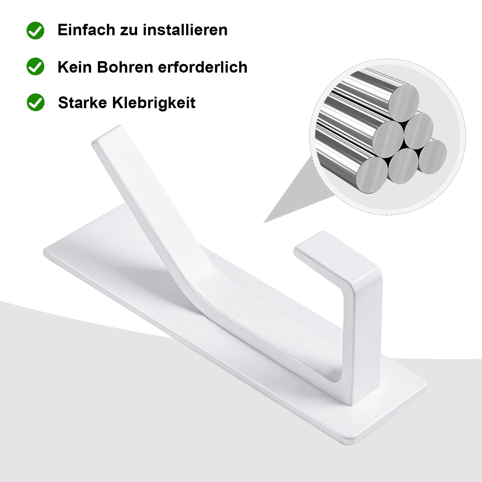 Dntorx 4 sztuki wieszaków na ręczniki bez wiercenia, białe, metalowe haczyki samoprzylepne, z podwójnym haczykiem, samoprzylepne, do łazienki, kuchni, salonu
