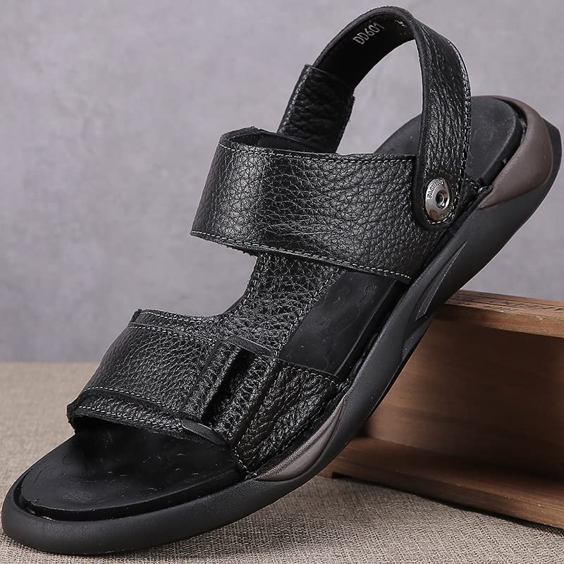 Men's Leather Sandals Casual Men Slippers Outdoor Comfortable Male Beach Shoes(D,39 Code)4