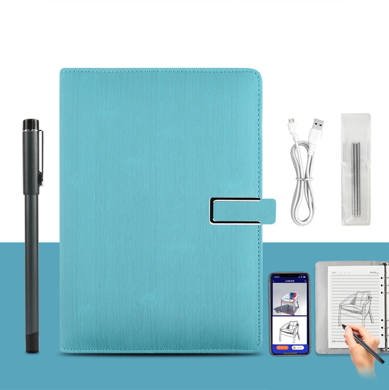 Syncify Digital Sketchbook, Syncify Digital Sketchbook Pro V2 con 5 recambios de repuesto, Smart Sync Pen & Notebook, Dibujo, Escritura, Toma de notas,Light blue
