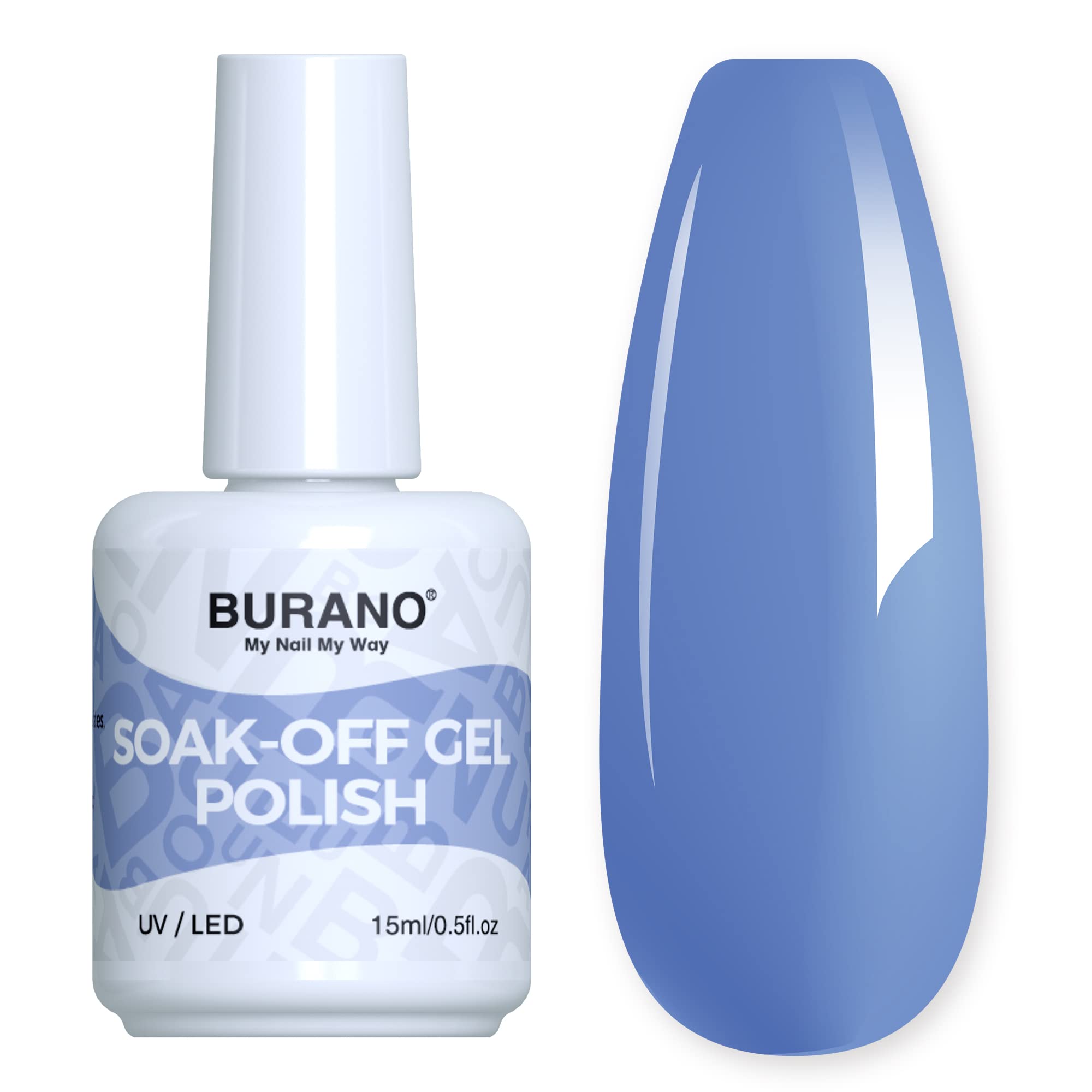 BURANO Gel Nail Polish, Gentle Blue Gel Nail Polish Summer Gel Colors Soak Off UV Led Nail Lamp Gel Polish 1 Bottle 15ml 0.5 Oz Nail Art DIY Home Hot Color Nails (Gentle Blue 580)