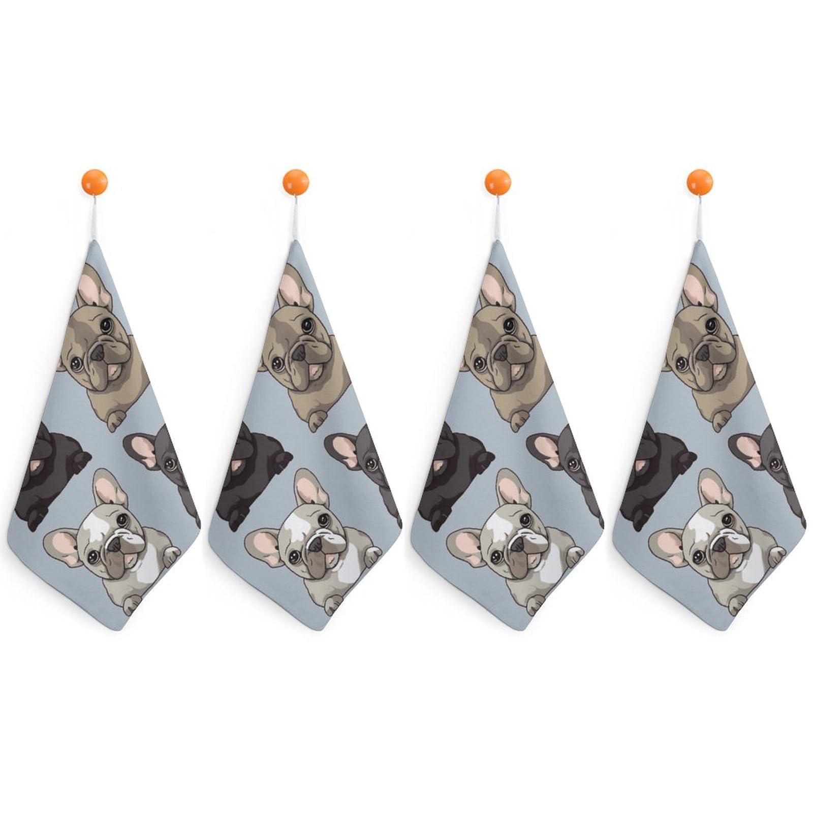 FodPand French Bulldog Hand Towels with Hanging Strap Fade Resistant Reusable Face Cloths Premium Dish Cloths Absorbent Washcloth Soft Small Towels for Kitchen Bathroom 11x11in