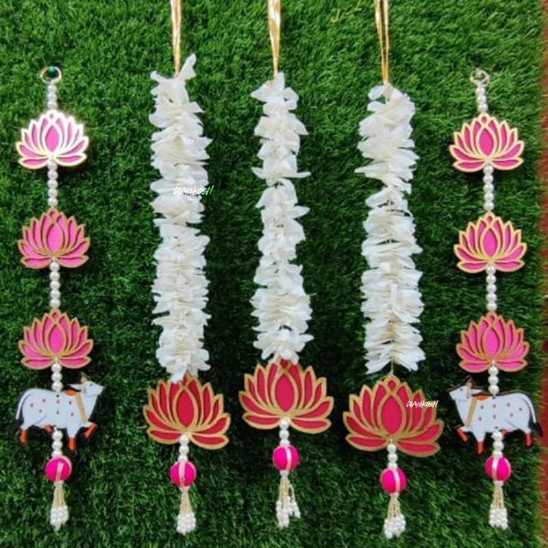 BENAVJI Handmade Artificial Flower Garland with Lotus & Cow Hanging for Decoration ? White & Pink Wall Hanging Toran for Pooja Room, Diwali, Home Temple, Wedding & Festival Decor (Set of 5) - Image 6 thumbnail