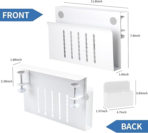 Miniatura 7 de Almacenamiento lateral de escritorio, soporte para laptop con soporte magnético para bolígrafo, organizador lateral de escritorio sin taladros para