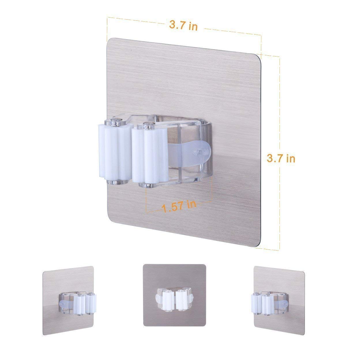 ZIVIK No Drilling Broom Mop Holder Pack of 4, Broom Gripper Holds Self Adhesive Wall Mounted Storage Rack, Bathroom Broom Hanger Clip Storage Racks Bathroom Stickers Mop Rack (4) 3