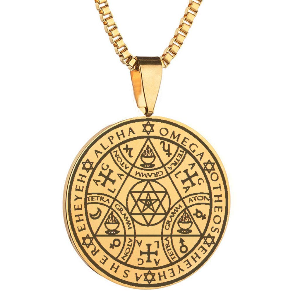 DacaiEnochian Angel Magic Amulet, Alpha and Omega, AGLA, Tetragrammaton Stainless Steel Pendant Necklace