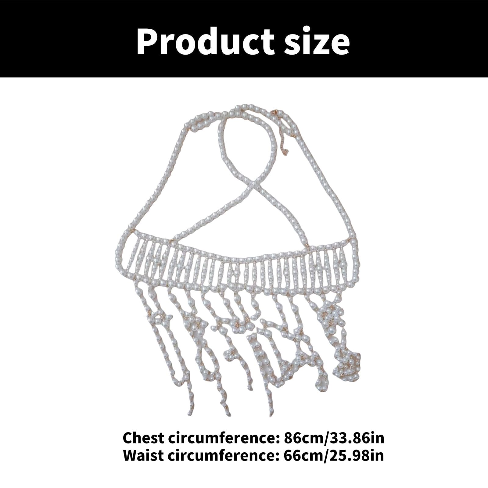Elegante cadena de pecho de perlas con diamantes de imitación en capas de cristal, joyería para mujeres para fiestas y festivales