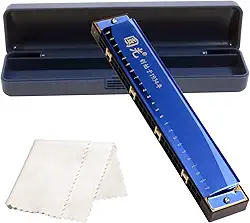 YCXYQ Gaita de tremolo azul de 24 furos - gaita diatônica para iniciantes, crianças e adultos com caixa de armazenamento e pano de limpeza