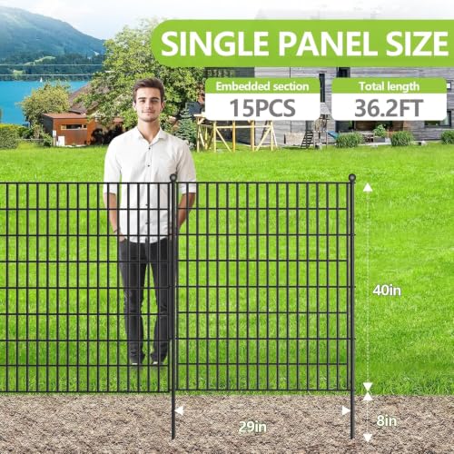 Image of Toolterritary 15 Panels No Dig Garden Fence, 40 in(H) X 36.3 ft(L) | Metal Fence Panels, Thickened Rustproof Garden Fencing, Animal Barrier Fence for for Dogs, Rabbits, Landscape, Patio