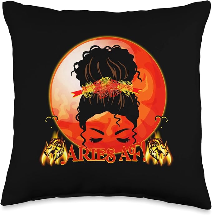 Ladies zodiac sign Aries Mars planet messy bun Throw Pillow