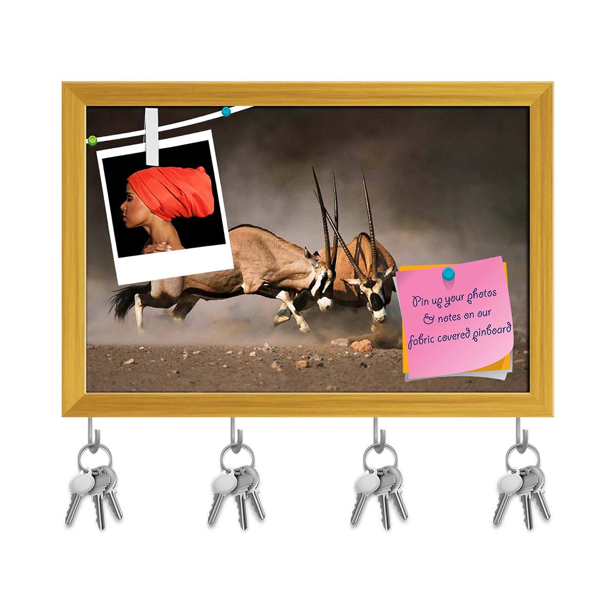 ArtzFolio Intense Fight Between Two Male Gemsbok In Etosha Key Holder Hooks | Notice Pin Board | Golden Frame 14.9 X 10Inch