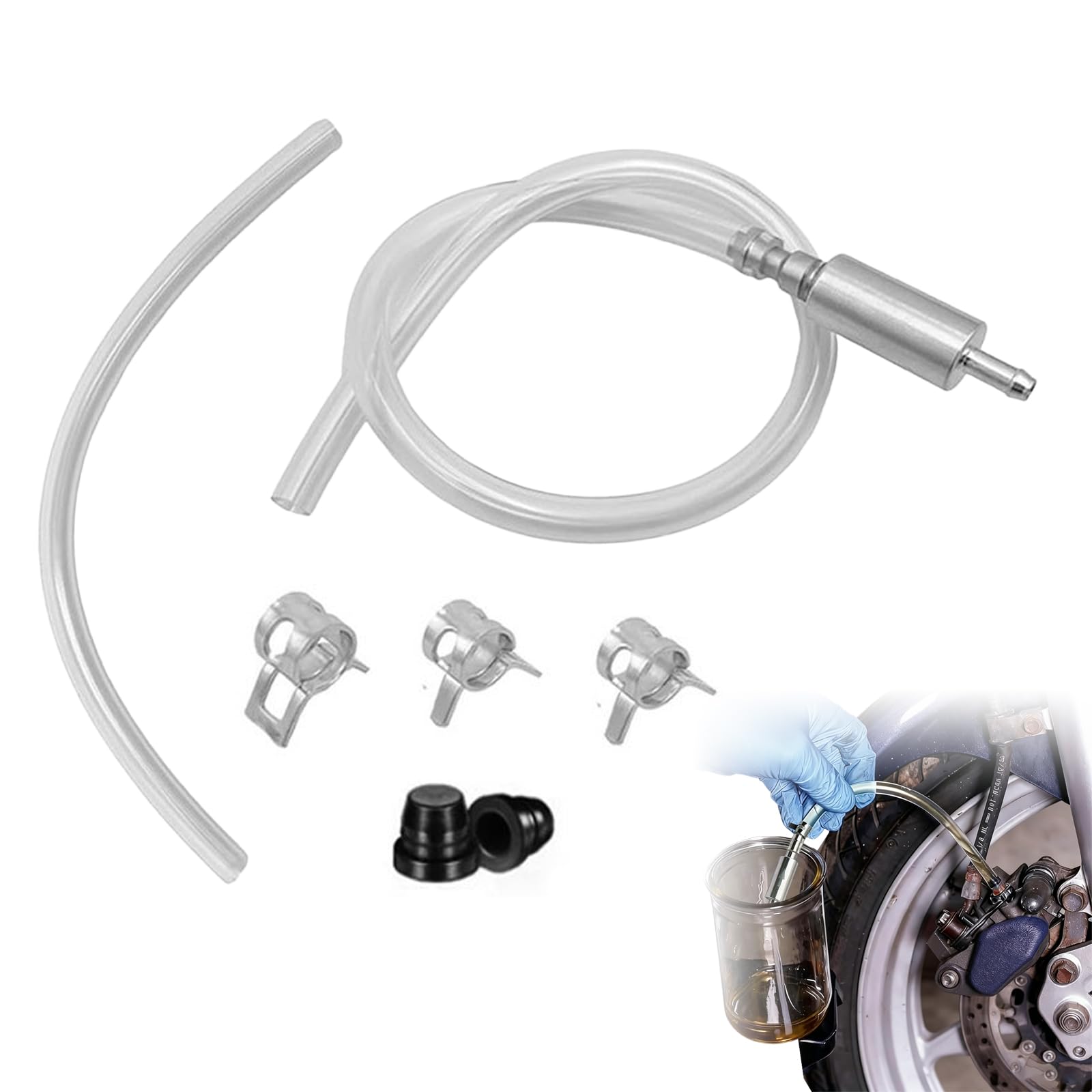 7 Pezzi Kit Spurgo Freni Moto Auto, con Valvola di Non Ritorno, Tubo Spurgo, Strumento Sanguinamento Idraulico, Universale