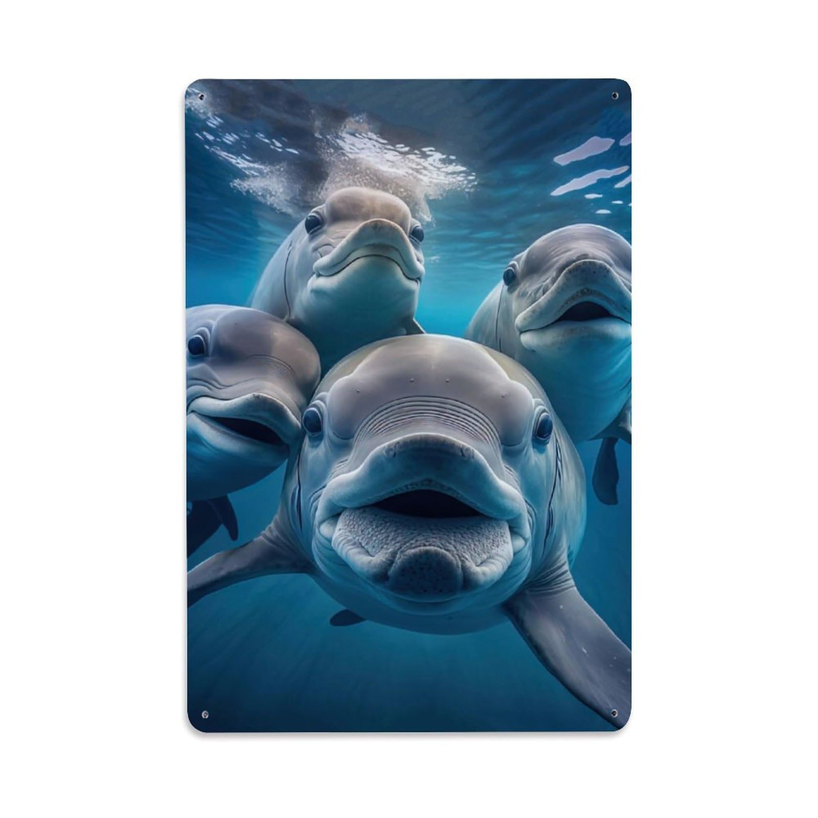 Gentle Dolphin Wildlife Vintage Selfie Animal Graphic Style Metal Tin Sign Plaque Wall Decor for Cafe, Man Cave, Club Bar, Office, Home Garden Round Metal Poster 8x12Inch