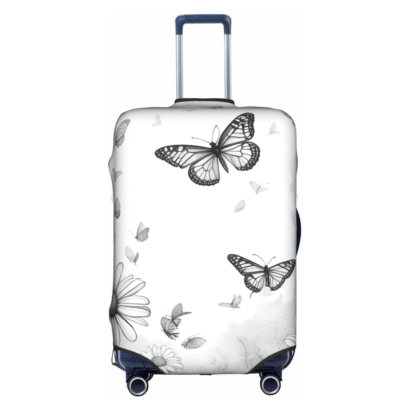 Housse valise imperméable motif papillons protège bagage élastique blanc L - 8