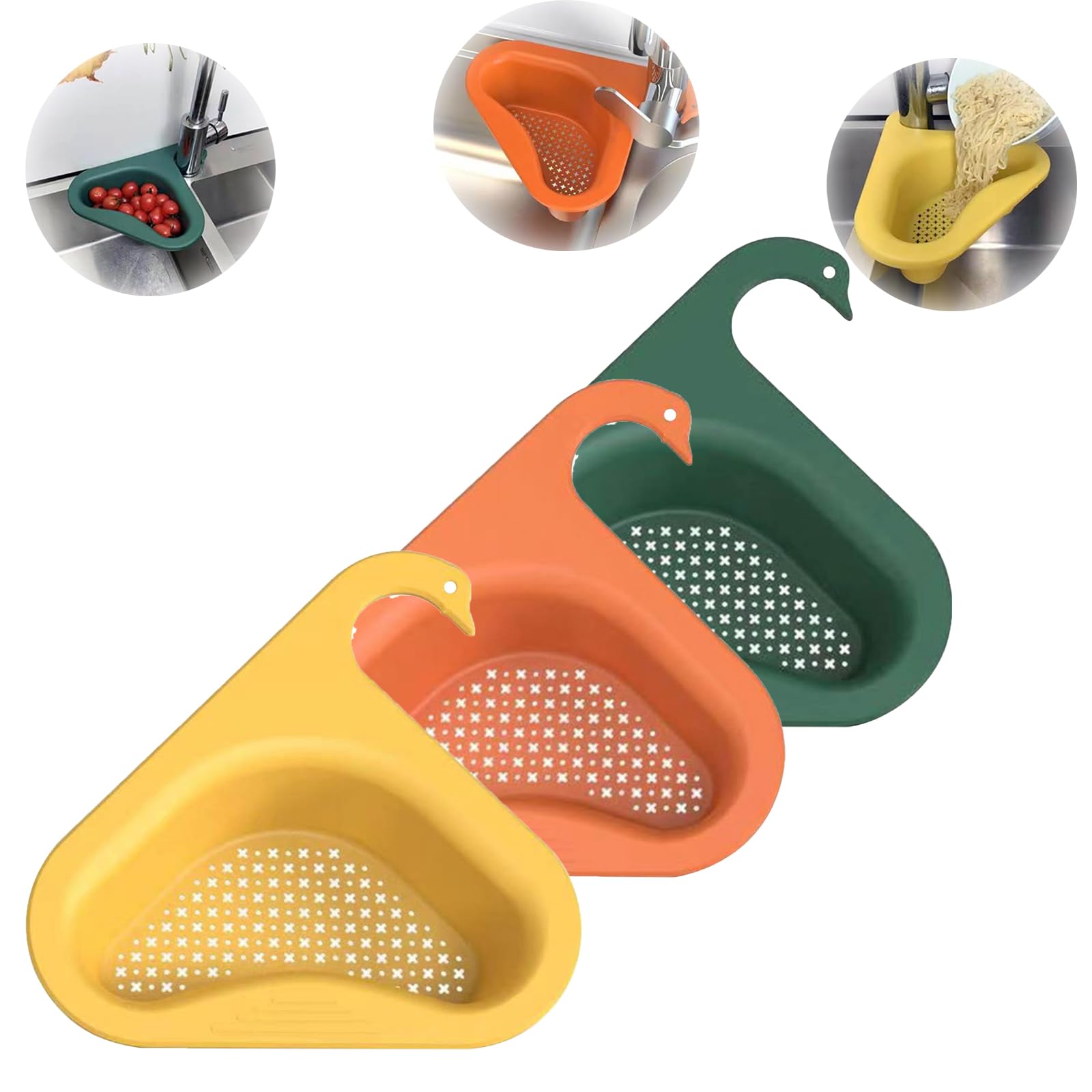 Faucet Hanging Filter Basket, Kitchen Sink Drain Basket Swan, Multifunctional Kitchen Triangular Sink Filter, Shape Drain Basket, Punch-Free Triangle Corner Kitchen Sink Strainer Basket (Multiple)