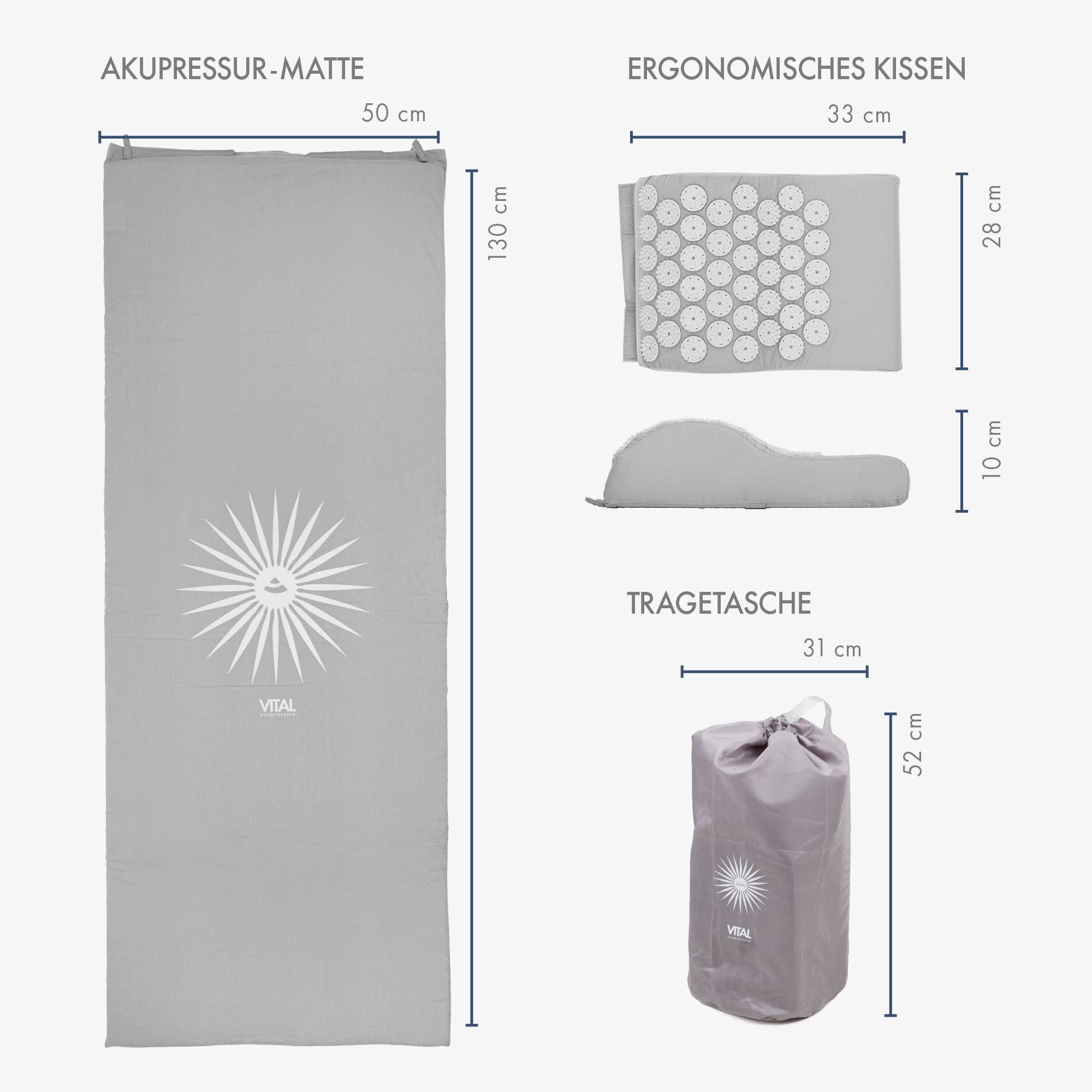 Bodhi VITAL Juego de alfombrillas de acupresión XL, esterilla de masaje y almohada, incluye funda, cojín para automasaje, esterilla de relajación contra el cuello y el dolor de espalda, para casa