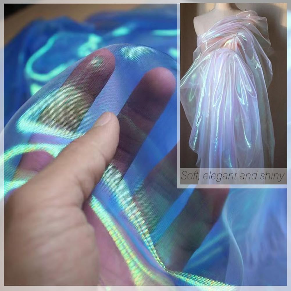 Opalizujący materiał 8 x 1,5 m organza przezroczysta błyszcząca tkanina holograficzna tkanina dekoracyjna na karnawał tkanina dekoracyjna tkanina na ubrania do kokardek tutu spódnicy zasłona