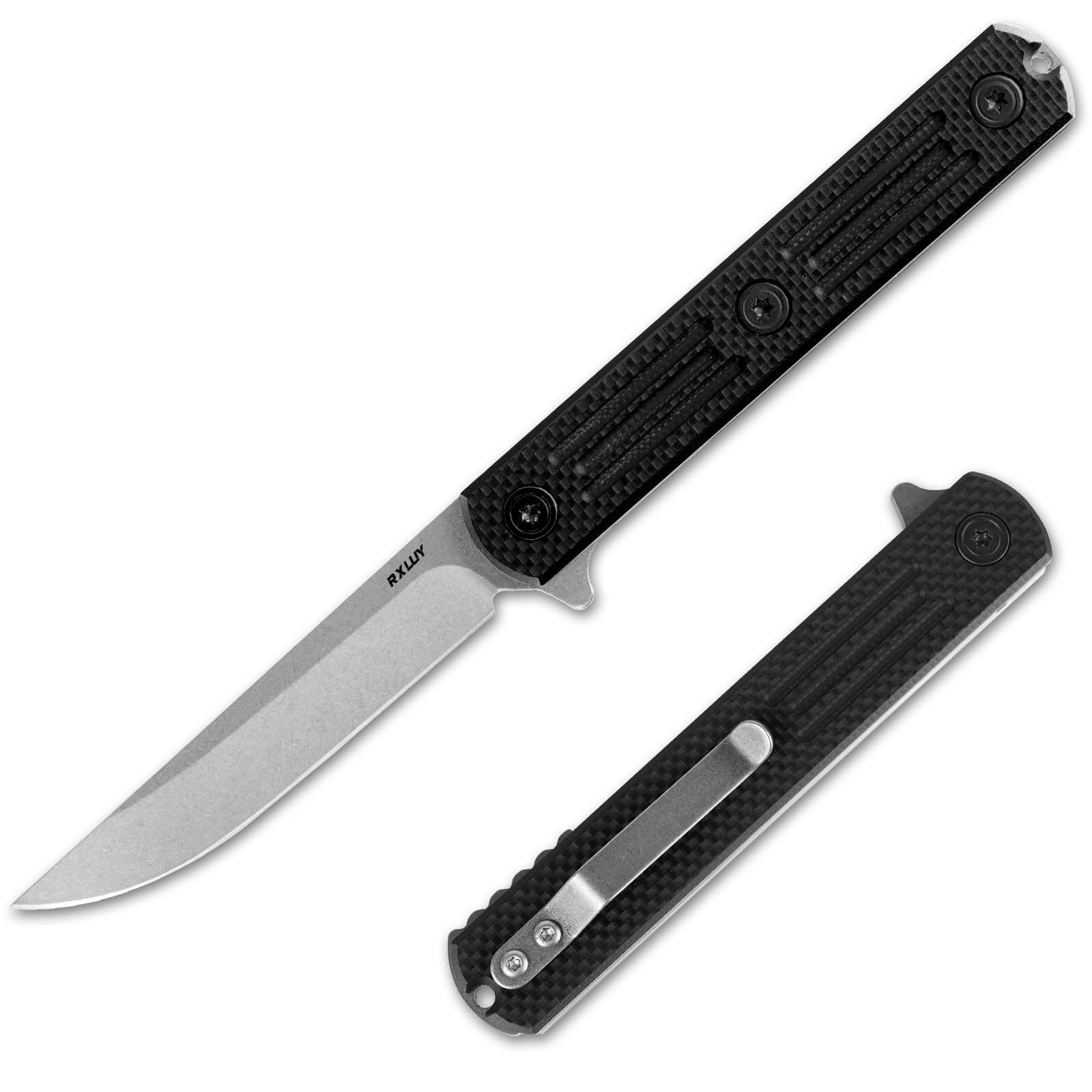 RXLUY Folding Pocket Knife, 3.19” 14C28N Steel Blade G10 Handle Praxis Small Flipper Liner Lock EDC Folding Knife, Sharp Survival Camping Hiking