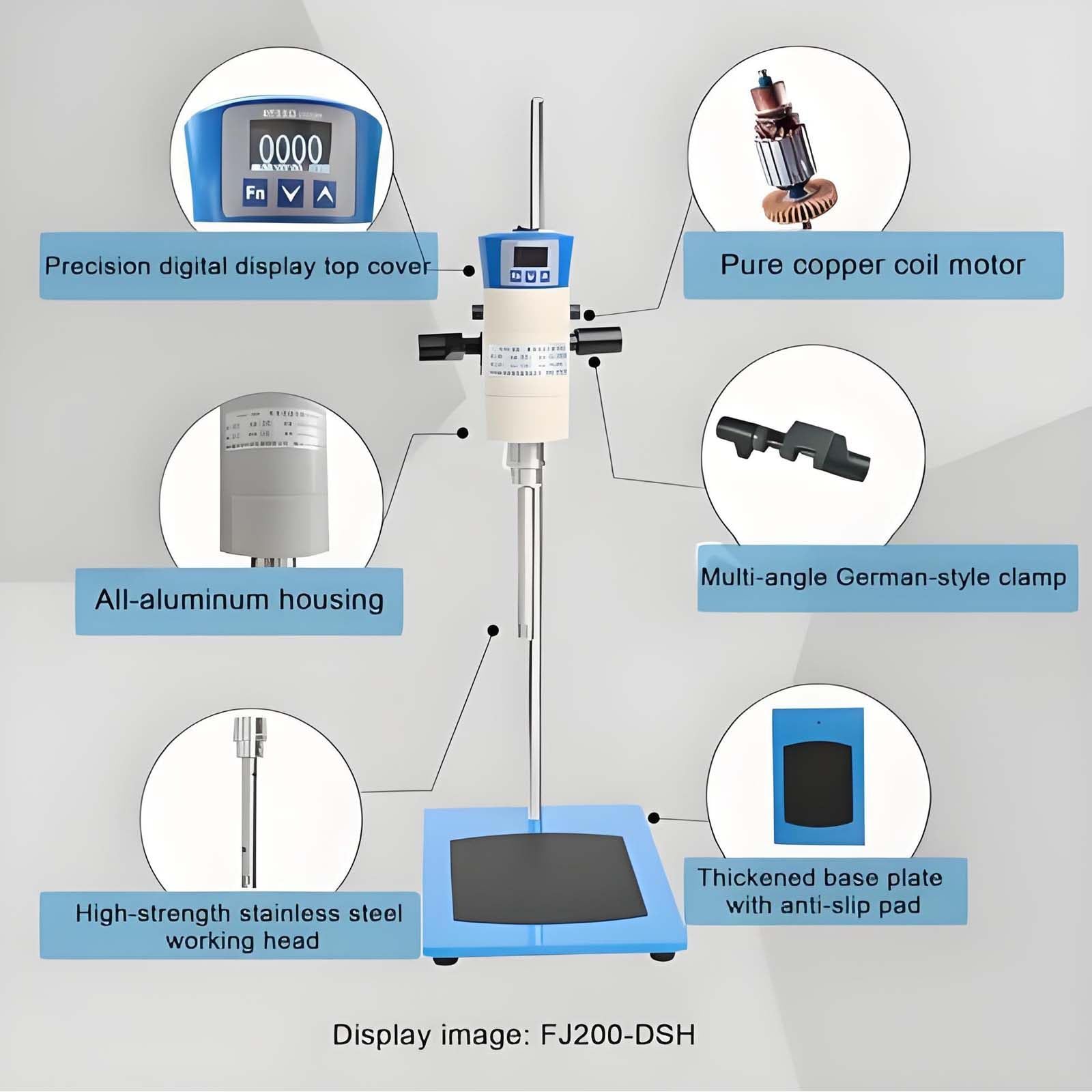 Mezclador y homogeneizador de Alto cizallamiento, Mezclador y homogeneizador de Laboratorio, emulsionante y dispersor de Alta Velocidad para Alimentos, cosméticos y Pinturas. FJ200-SH