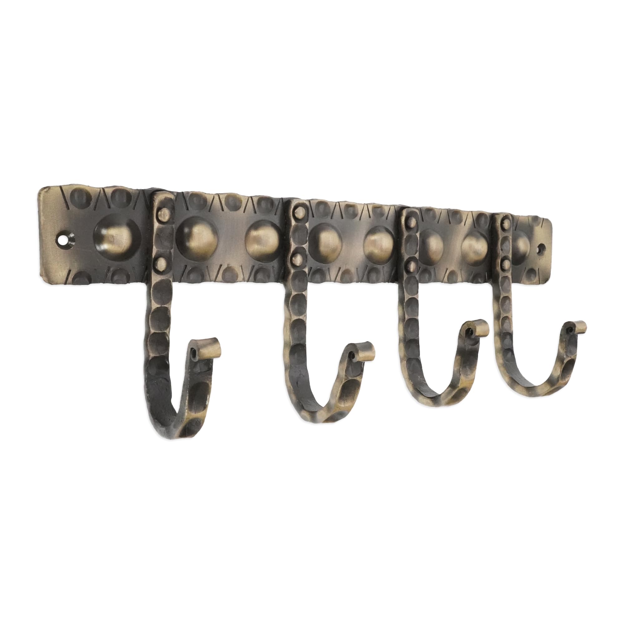 Infinity Decor Heavy Duty Iron Dotted Coat Hooks Antique (4 Hooks)– Rust-Proof Wall Mounted Coat Racks for Hanging Jackets, Bags, Hats and Scarves