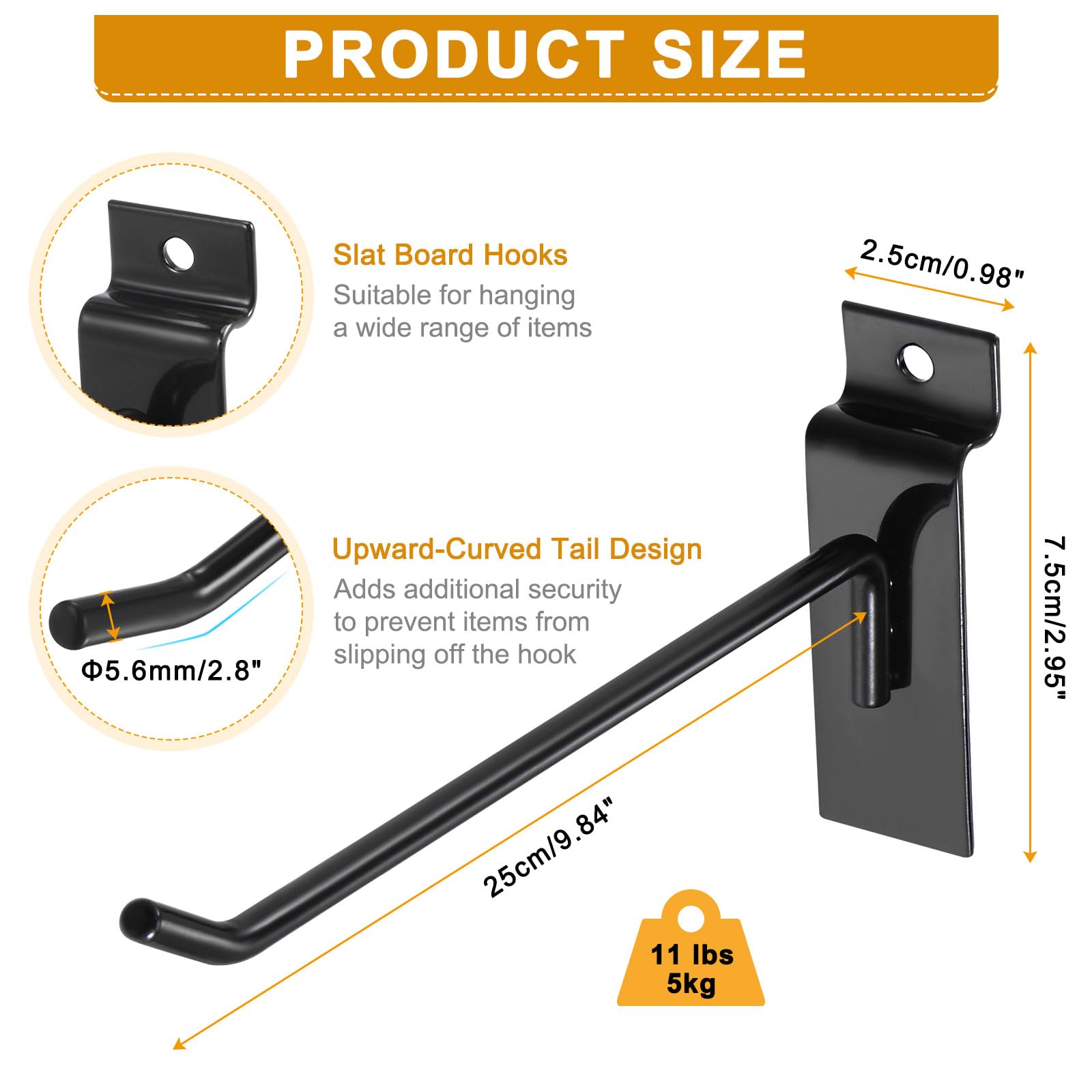 QUARKZMAN 24pz Doga Parete Ganci 10" Lunghezza Metallo Pannello Pannello Display Parete Sospeso Gancio e Appendiabiti, Nero Pannello Pannello Sospeso Gancio, Nero