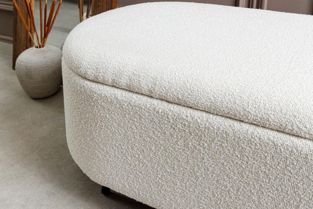 Riess Ambiente Scandinavische Polsterbank Vogue 110cm - weiß - Bouclé schwarz Sitzbank mit Stauraum modern Flur Schlafzimmer