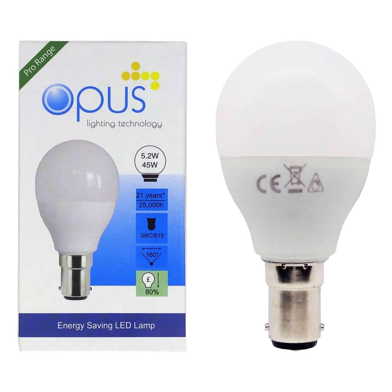 Opus Lighting Technology Daylight Opus 5.2Watt Golfball Led Sbc B15 Small Bayonet Cap Equivalent To 40Watt Dimmable