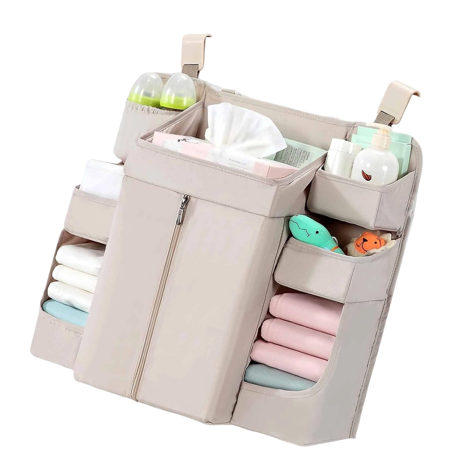 LUOFENG Organizadores de almacenamiento colgantes con múltiples bolsillos para cama de bebé con correas ajustables y tela sostenible