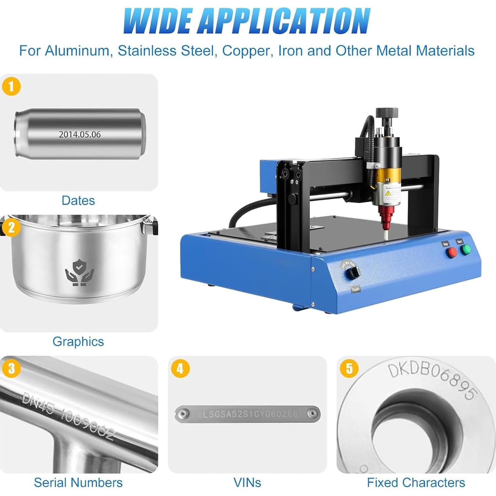 Macchina elettrica per marcatura Metalli da 400 W, Strumento per marcatura di targhette, velocità di 50 mm/s, per targhette industriali, targhette identificative, lamiere d'Acciaio