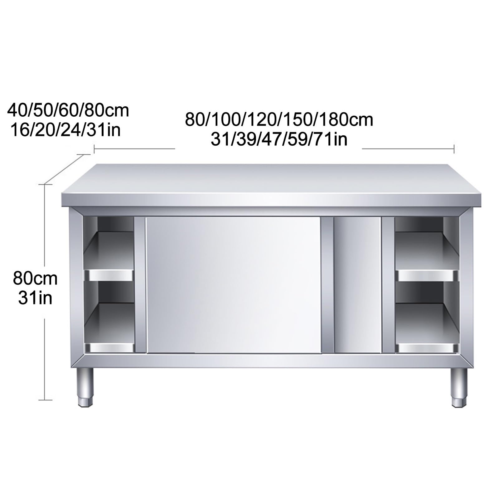 Tavolo di Preparazione in Acciaio Inossidabile, Tavolo Inox in Metallo, Tavolo da Lavoro Commerciale con Alzatina e Ripiano Inferiore for Cucina Ristorante (Size : L80cm W60cm H80cm)