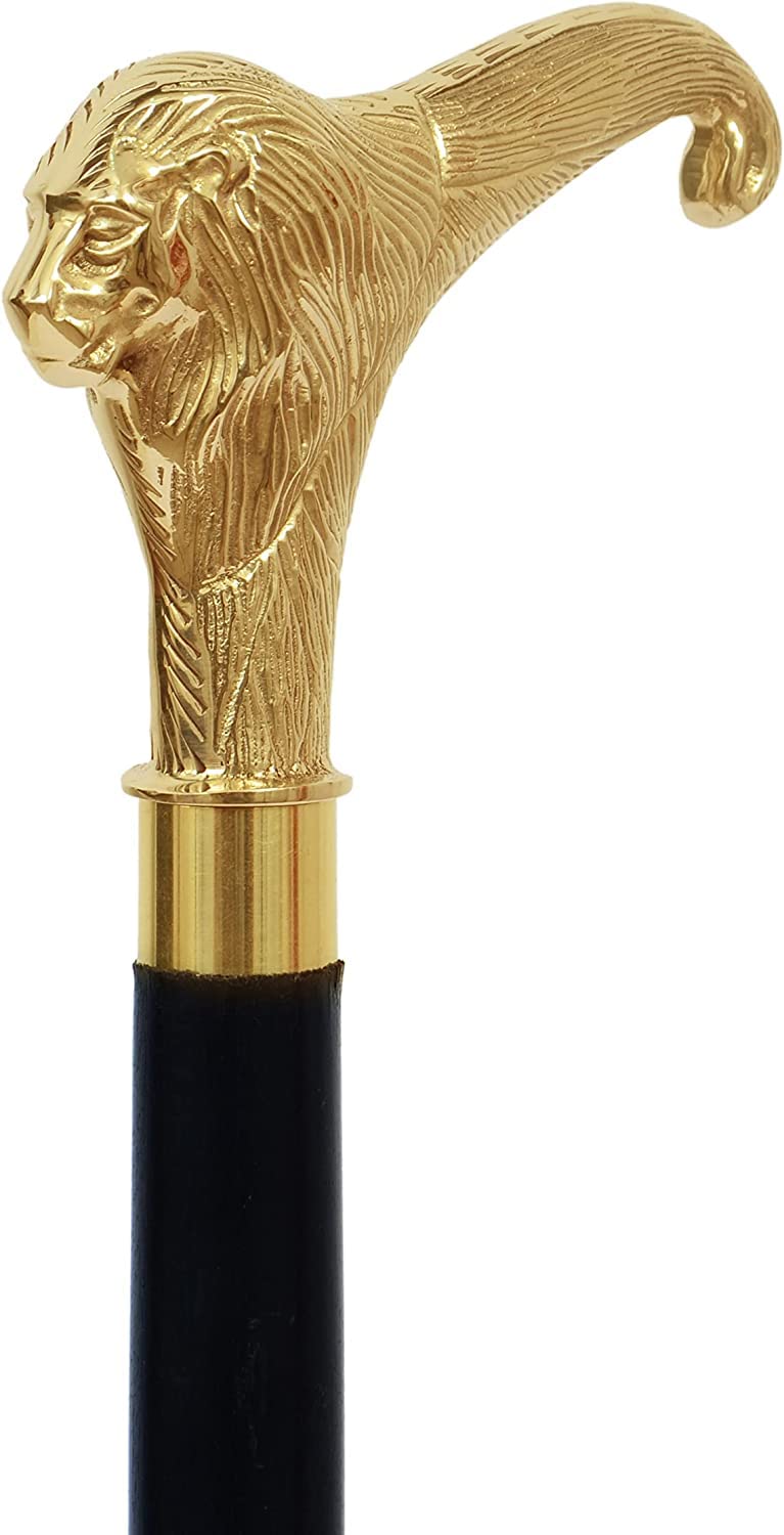 Walking Stick Wood & Metal Mens Walking Canes Spindle Shaft Wooden with Brass Anchor Handle Brown