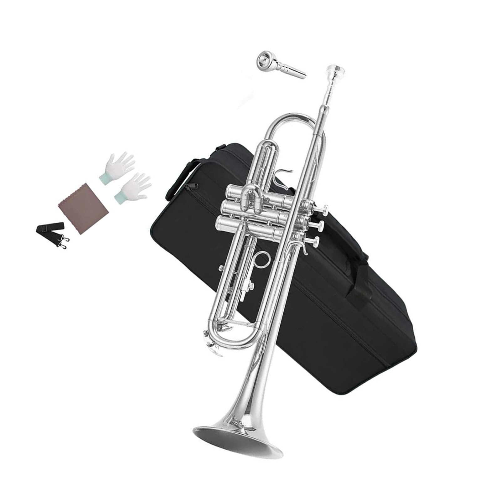 Trompeta De Bolsillo Para Principiantes De Latón En Sib Con Acabado Dorado Niquelada Y Profesional Para Adultos(Nickel Plated)